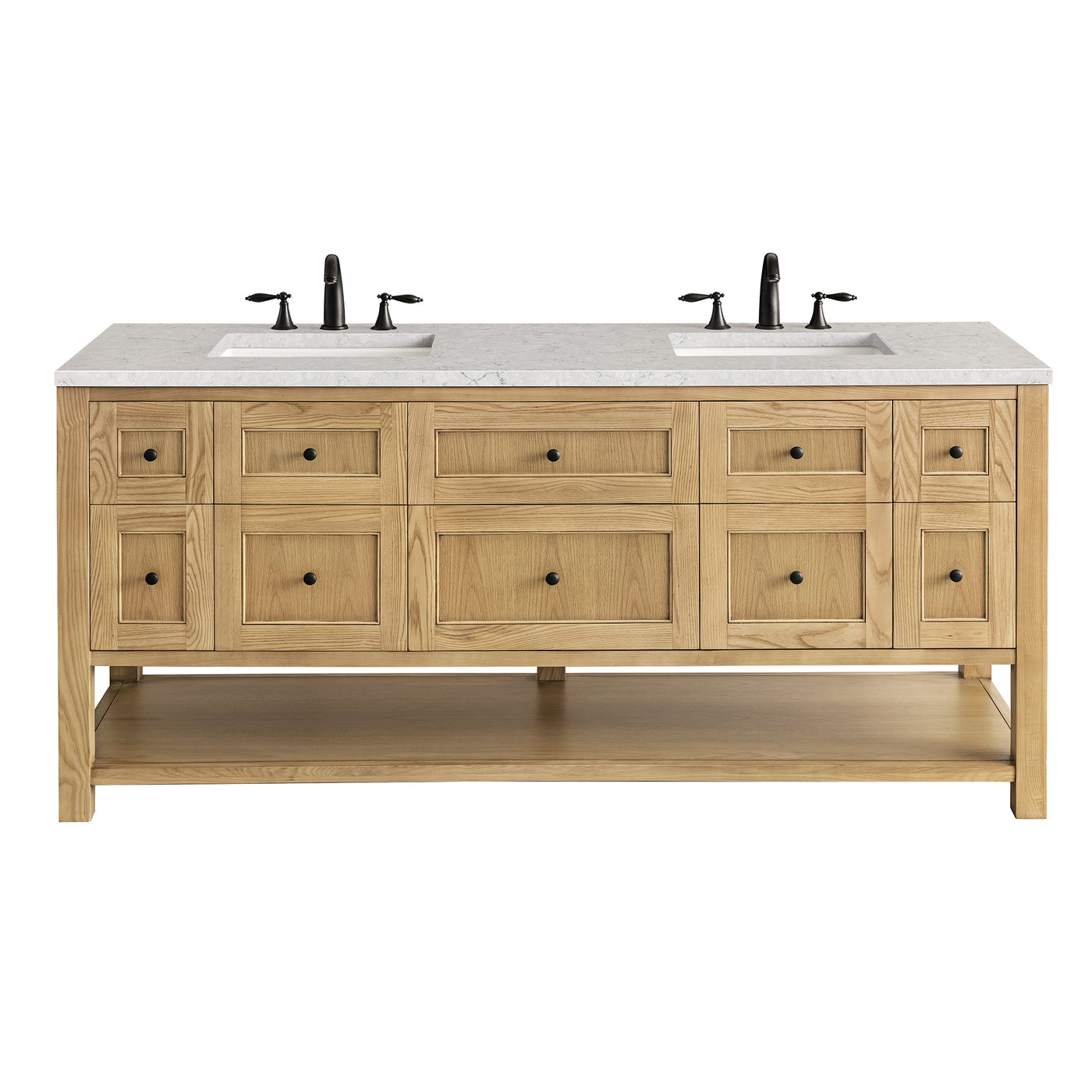 James Martin Breckenridge 72" Double Bathroom Vanity, Light Natural Oak with Eternal Jasmine Pearl (FreePower) countertop