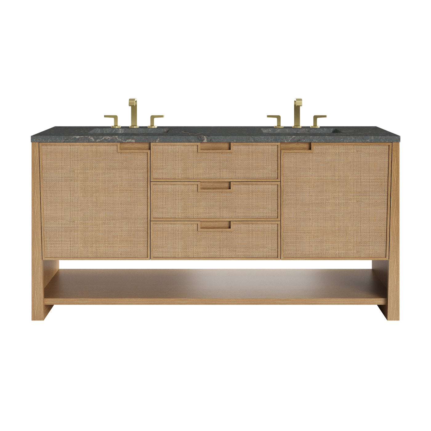 James Martin Solene 72" Double Bathroom Vanity, Seaside Oak with Parisien Bleu (Quartz) countertop