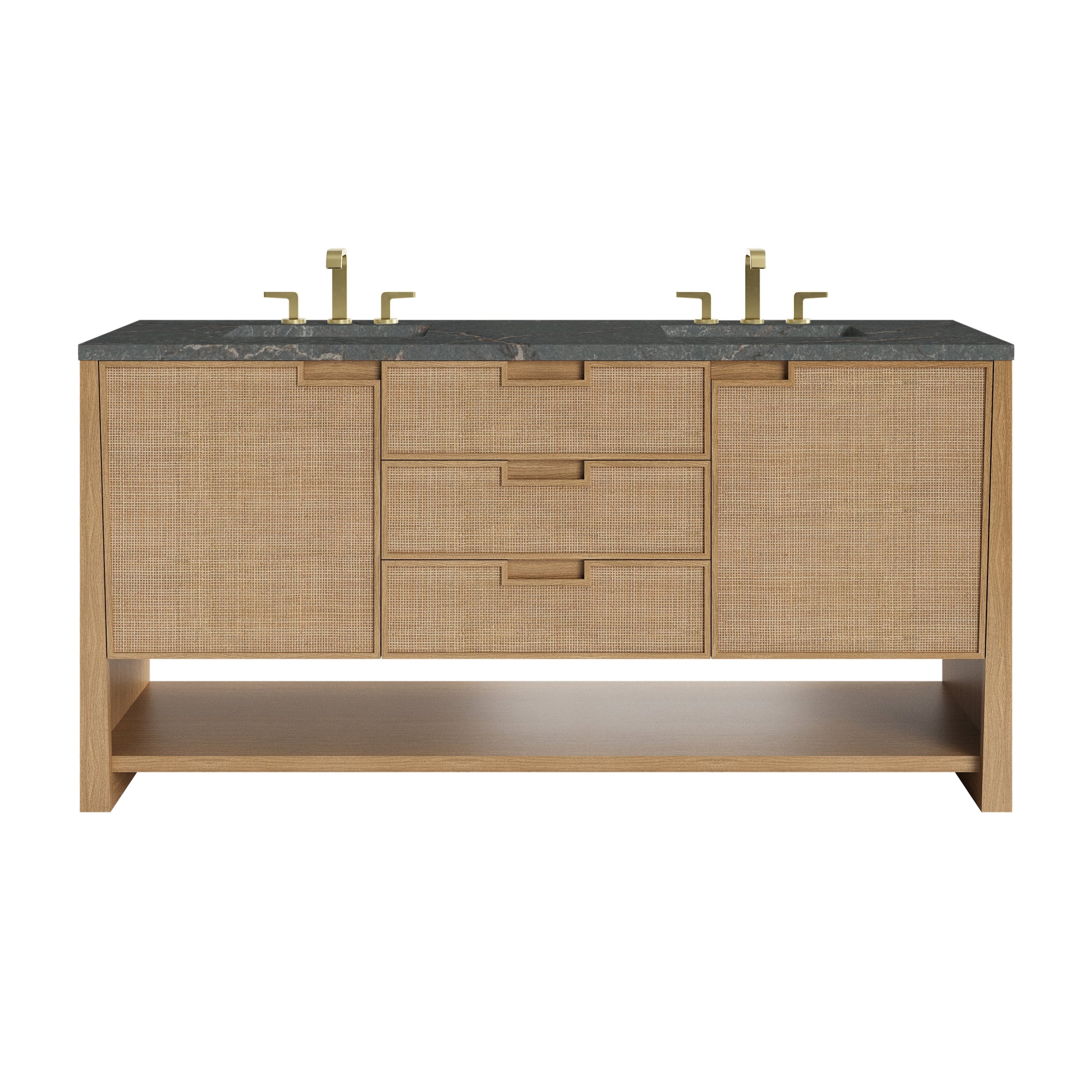 James Martin Solene 72" Double Bathroom Vanity, Seaside Oak with Parisien Bleu (Quartz) countertop
