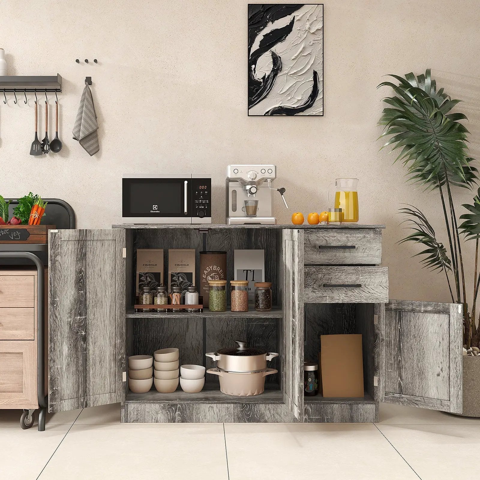 Buffet Storage Cabinet Kitchen Sideboard with 2 Drawers-Gray by DirectDeals