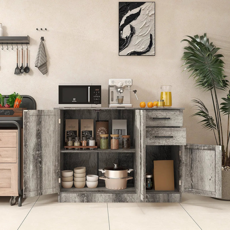 Buffet Storage Cabinet Kitchen Sideboard with 2 Drawers-Gray by DirectDeals