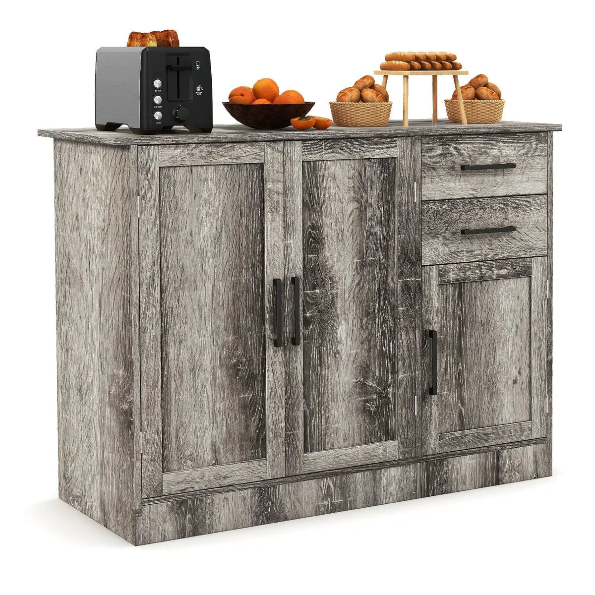 Buffet Storage Cabinet Kitchen Sideboard with 2 Drawers-Gray, photo 4 of 8