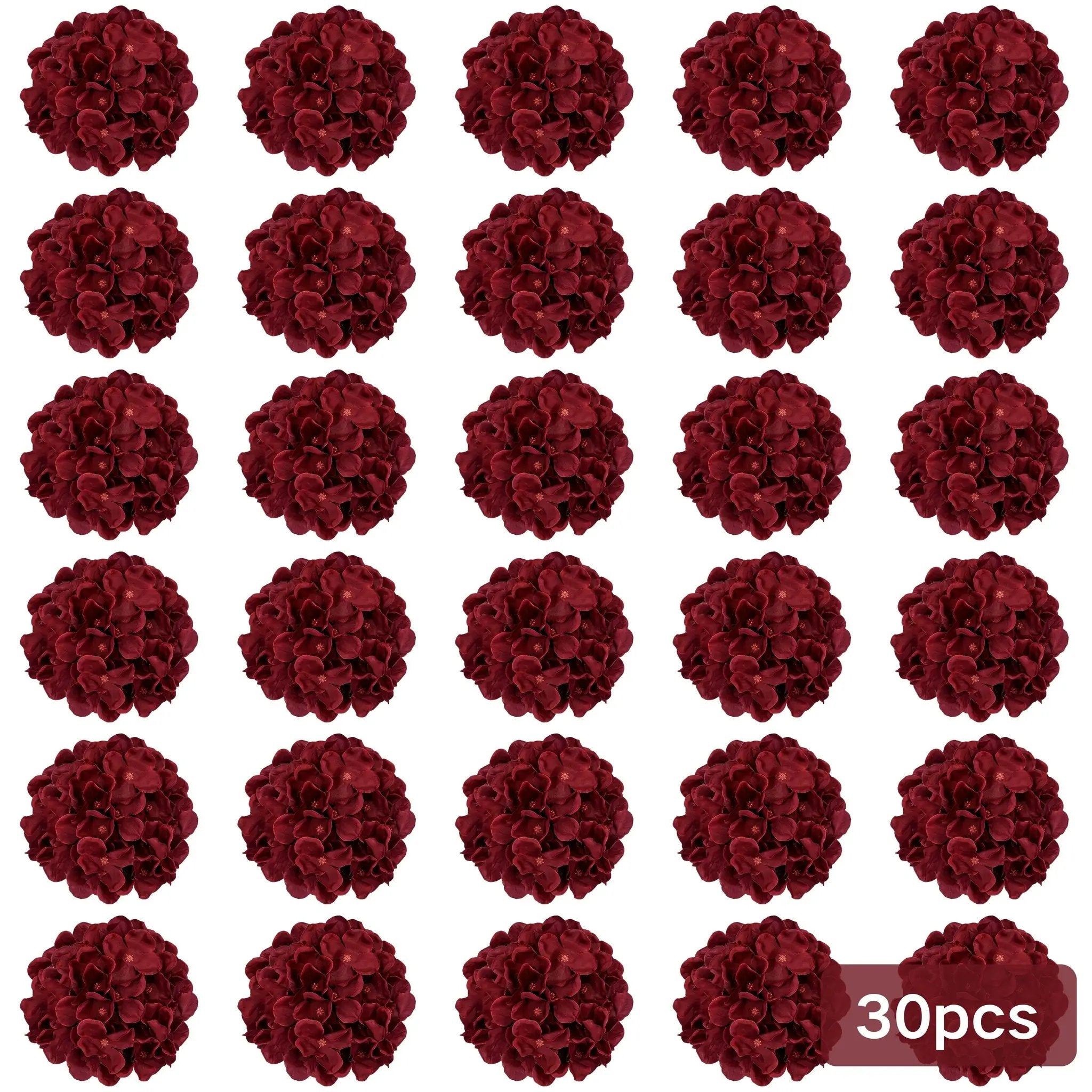 Burgundy Silk Hydrangea Heads with Wire Stems, 30 Pieces by House Of Avana