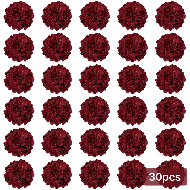 Burgundy Silk Hydrangea Heads with Wire Stems, 30 Pieces by House Of Avana