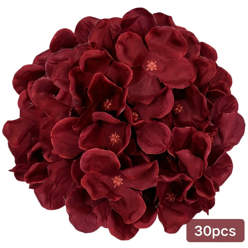 Burgundy Silk Hydrangea Heads with Wire Stems, 30 Pieces by House Of Avana