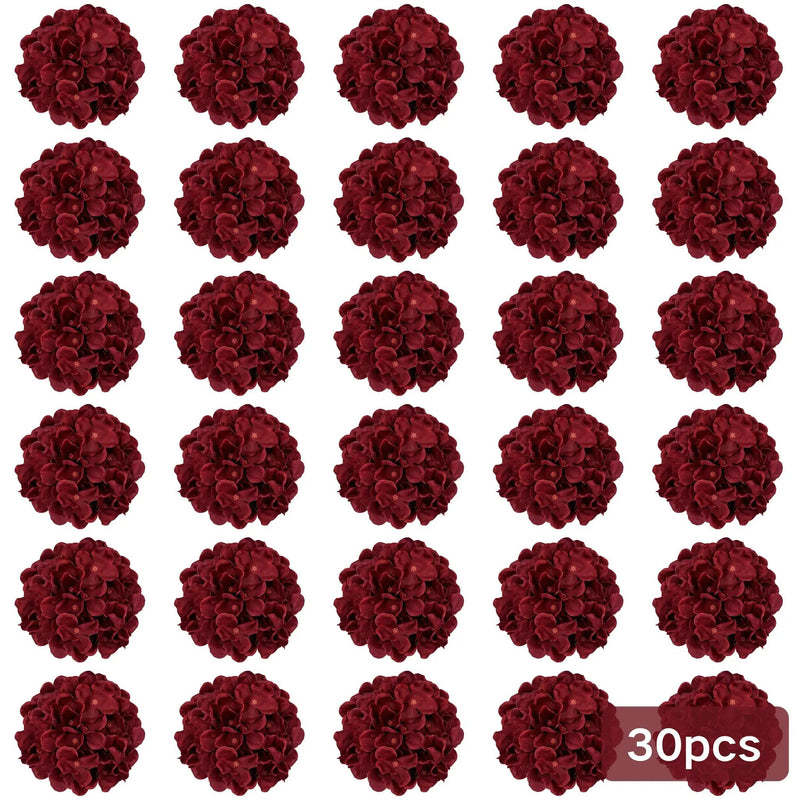 Burgundy Silk Hydrangea Heads with Wire Stems, 30 Pieces by House Of Avana