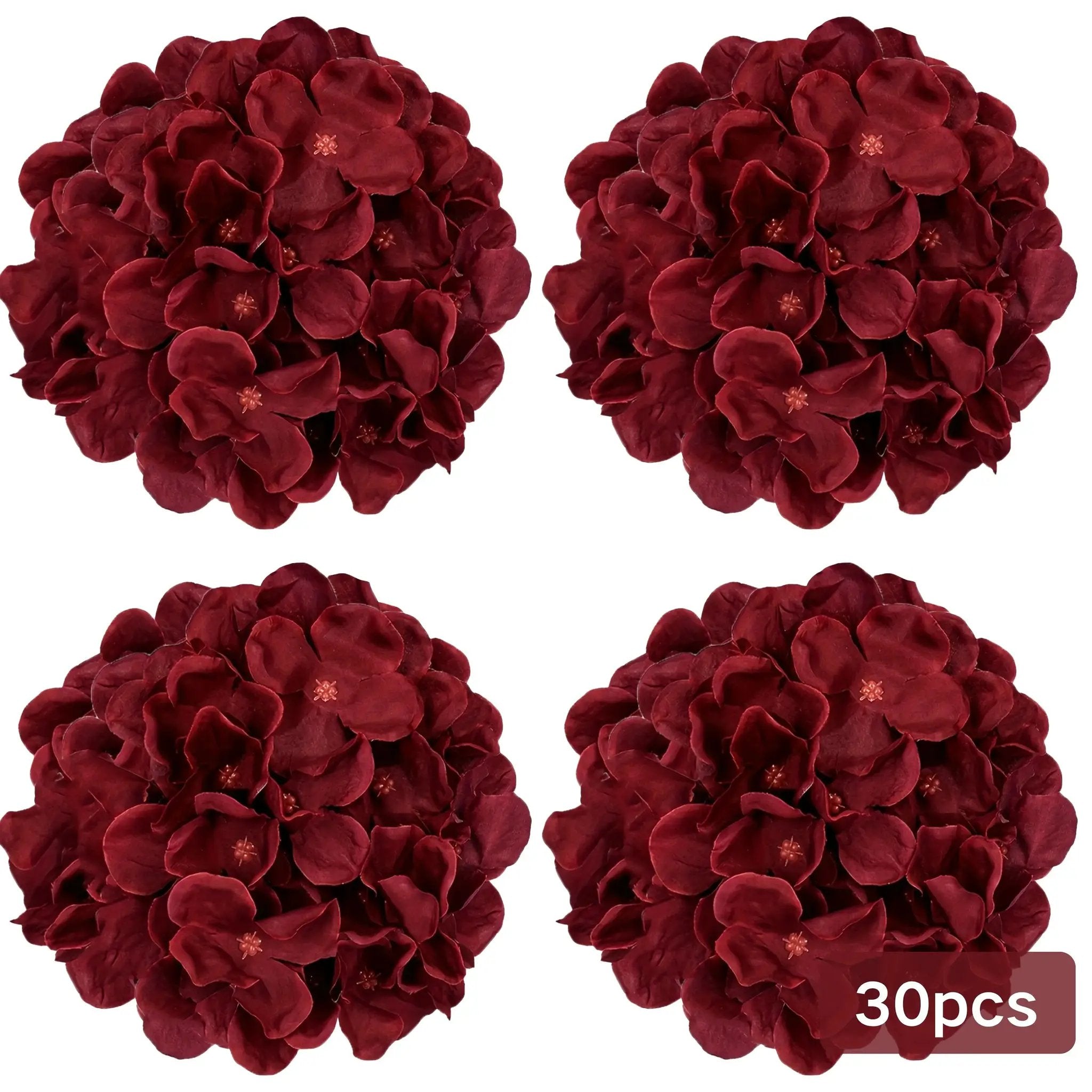 Burgundy Silk Hydrangea Heads with Wire Stems, 30 Pieces by House Of Avana