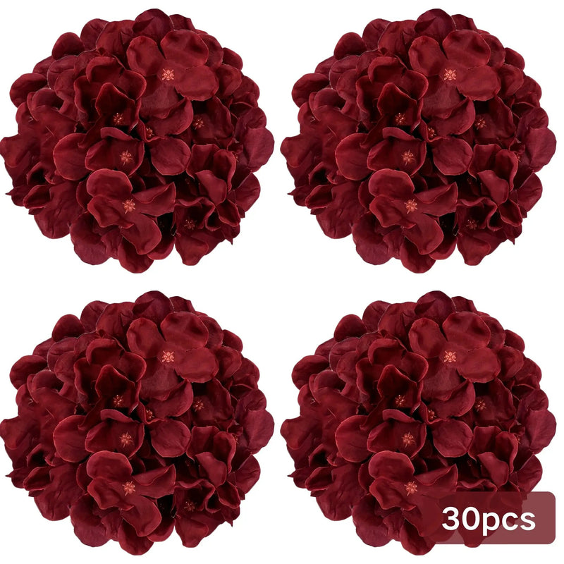 Burgundy Silk Hydrangea Heads with Wire Stems, 30 Pieces by House Of Avana
