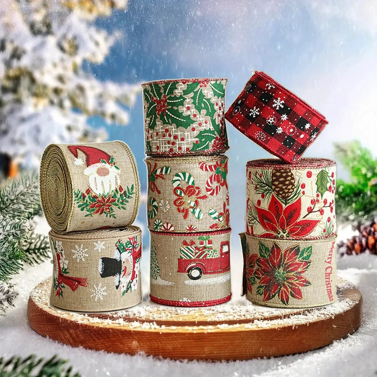 Burlap Christmas Ribbons with Wired Edge for Crafts by House Of Avana