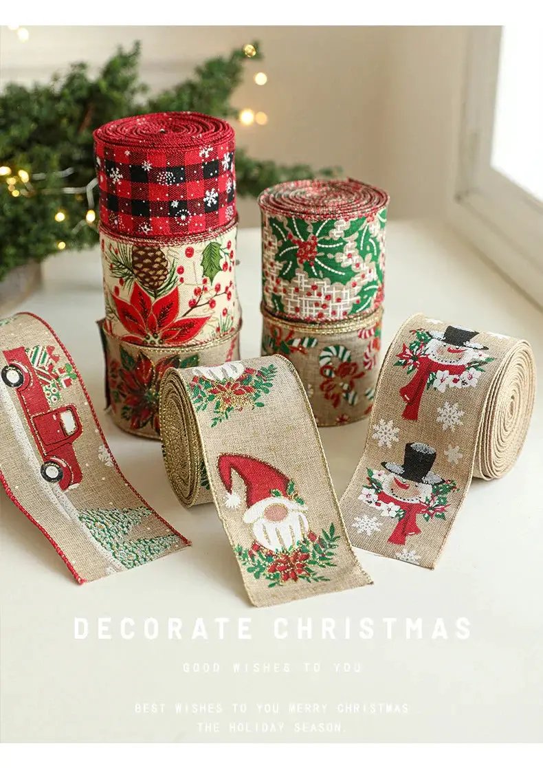 Burlap Christmas Ribbons with Wired Edge for Crafts by House Of Avana