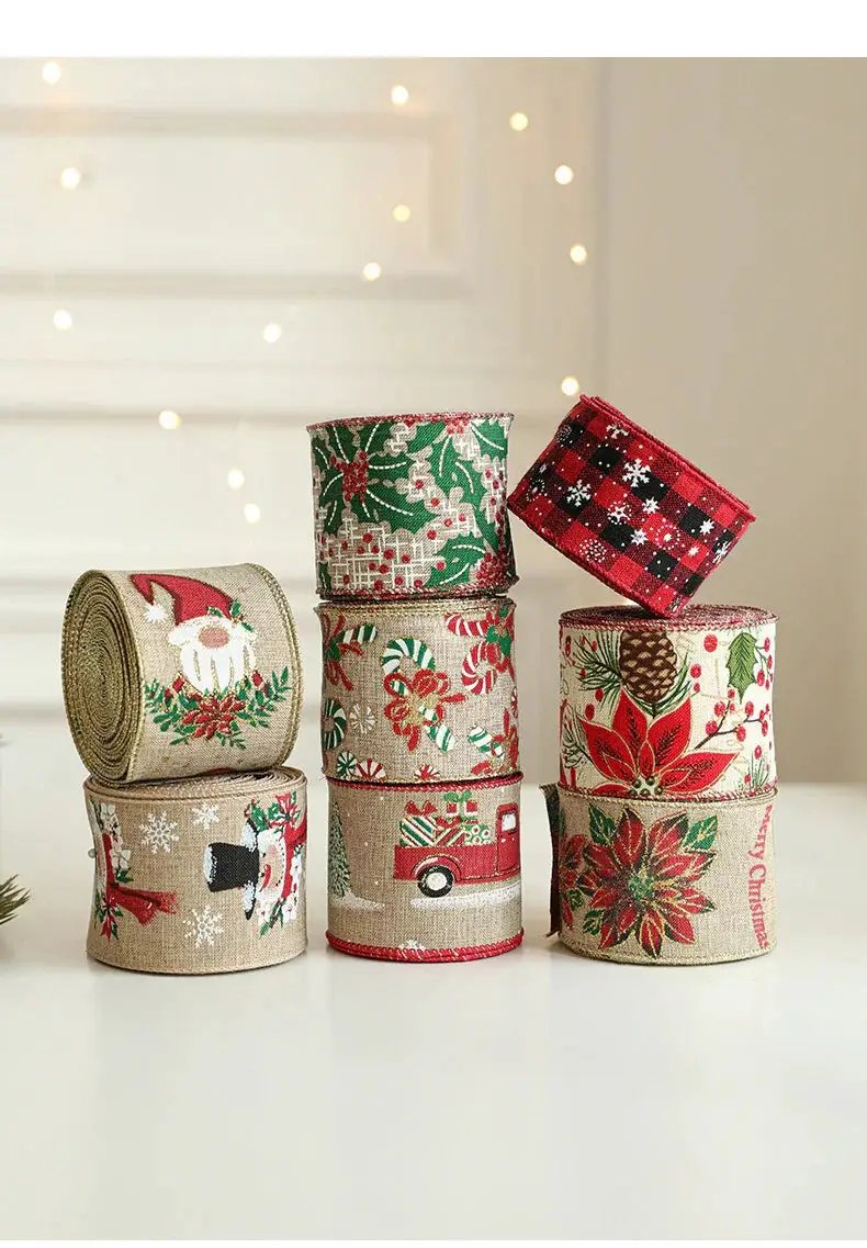 Burlap Christmas Ribbons with Wired Edge for Crafts by House Of Avana