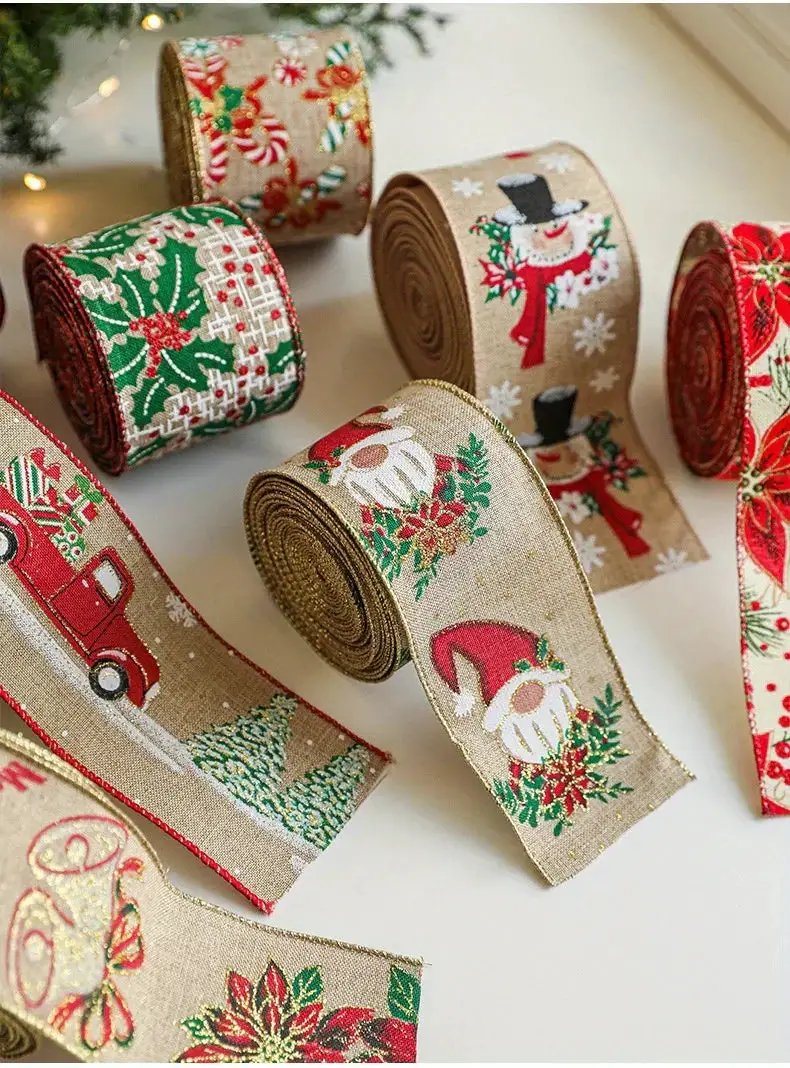 Burlap Christmas Ribbons with Wired Edge for Crafts by House Of Avana