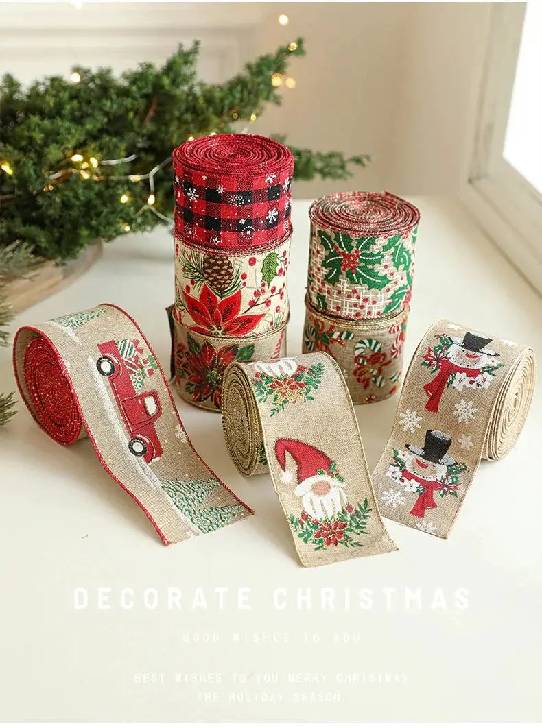 Burlap Christmas Ribbons with Wired Edge for Crafts by House Of Avana