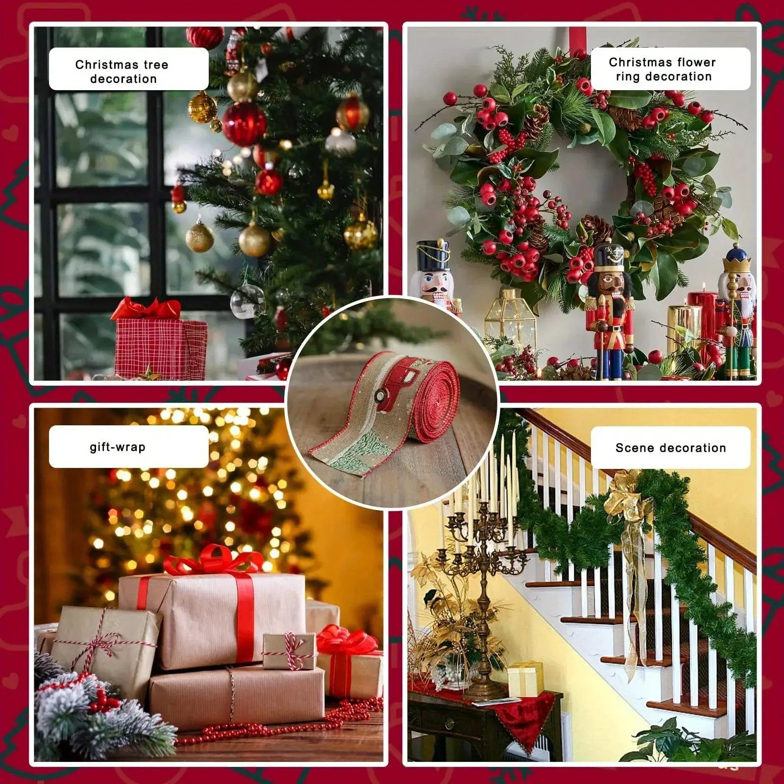 Burlap Christmas Ribbons with Wired Edge for Crafts by House Of Avana