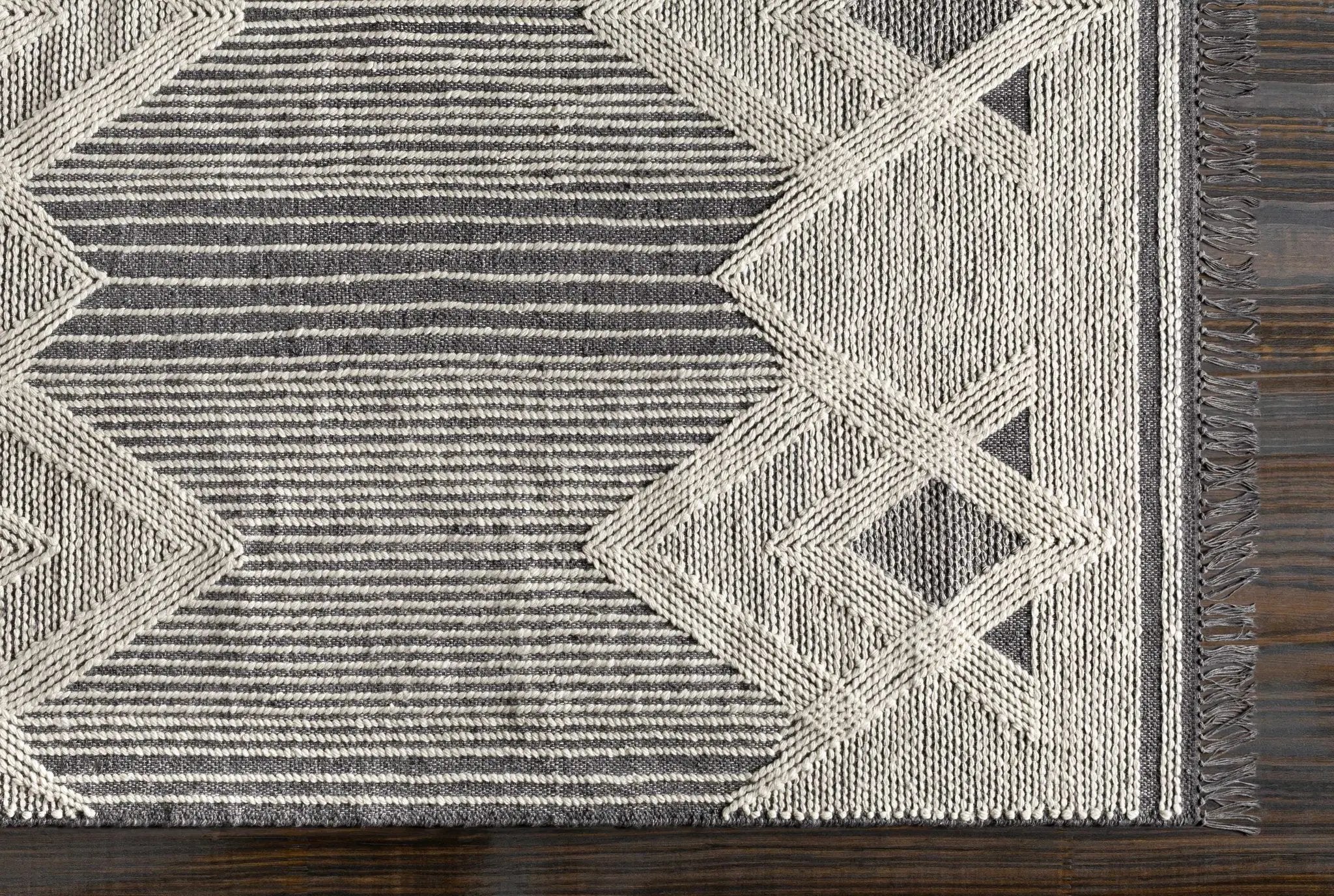 Aldbourne Gray Tassel Flatweave Wool Rug - Clearance by Boutique Rugs