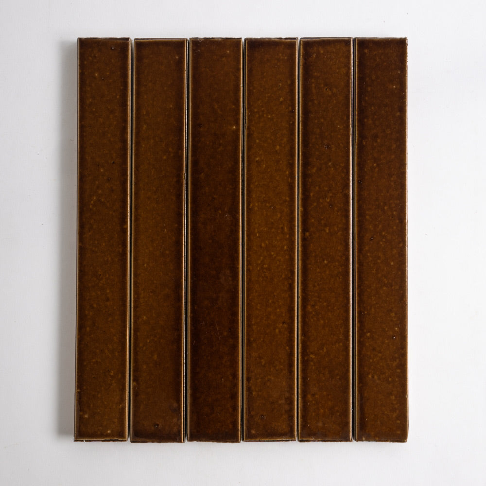 Burnt Caramel Glossy Ceramic Tiles 1 1/2x11 3/8 Ceramic Glossy 2x12 Tiles — 4
