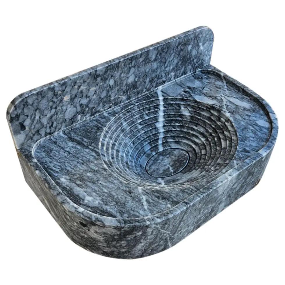 Bursa Gray Marble Wall Mount Bathroom Sink With Backsplash 27x16 by GobekDesign