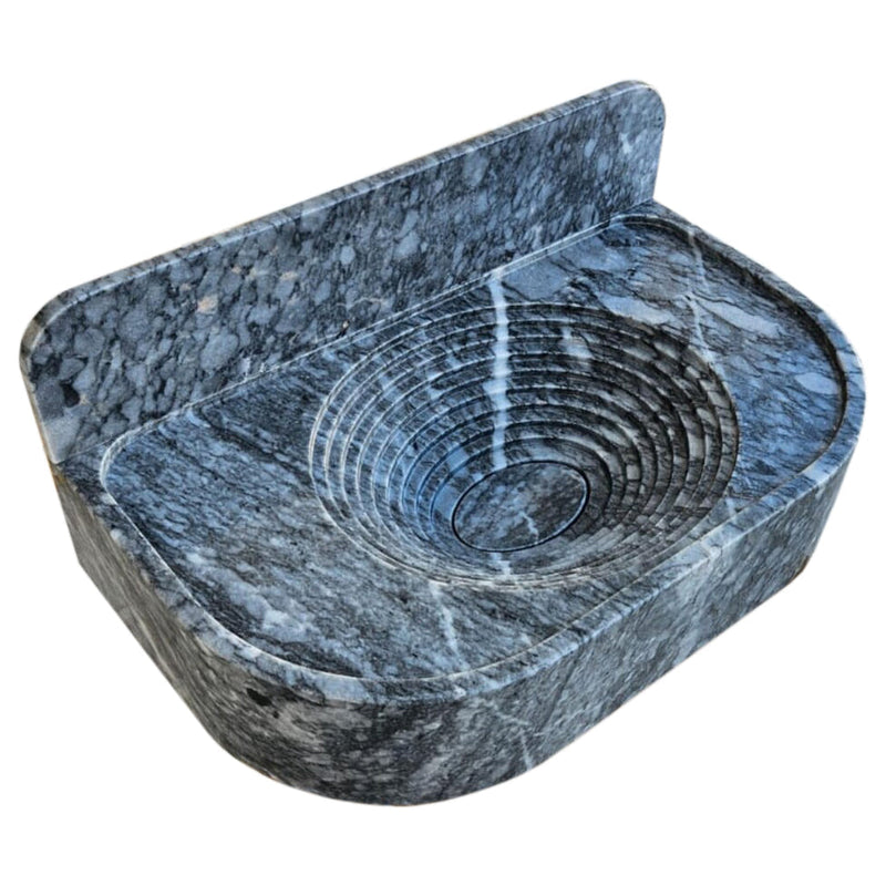 Bursa Gray Marble Wall-Mount Bathroom Sink with 6" Backsplash (W)16" (L)27" (H)6" top angle view