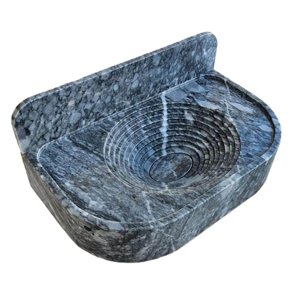 Bursa Gray Marble Wall Mount Bathroom Sink With Backsplash 27x16 by GobekDesign