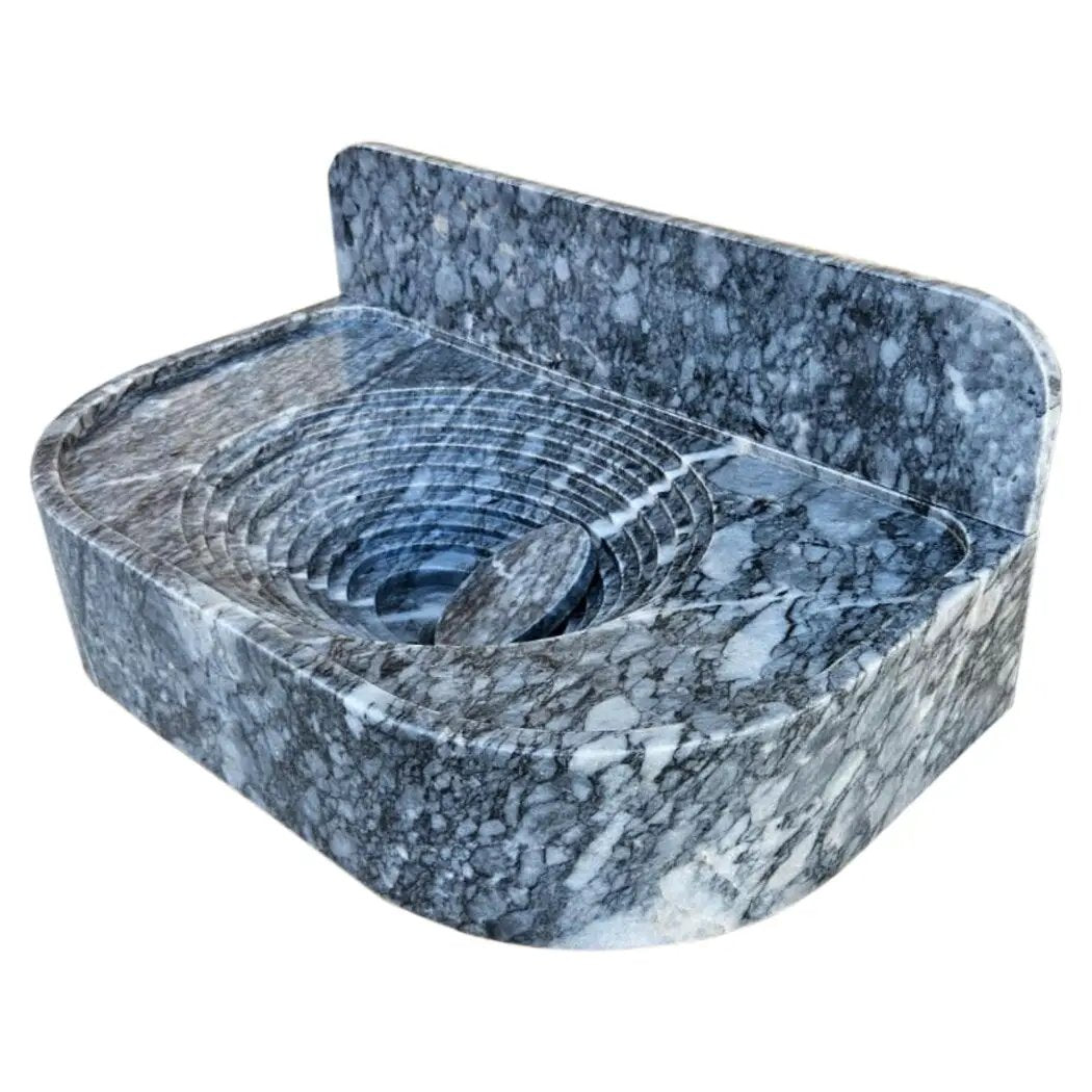 Bursa Gray Marble Wall Mount Bathroom Sink With Backsplash 27x16 by GobekDesign