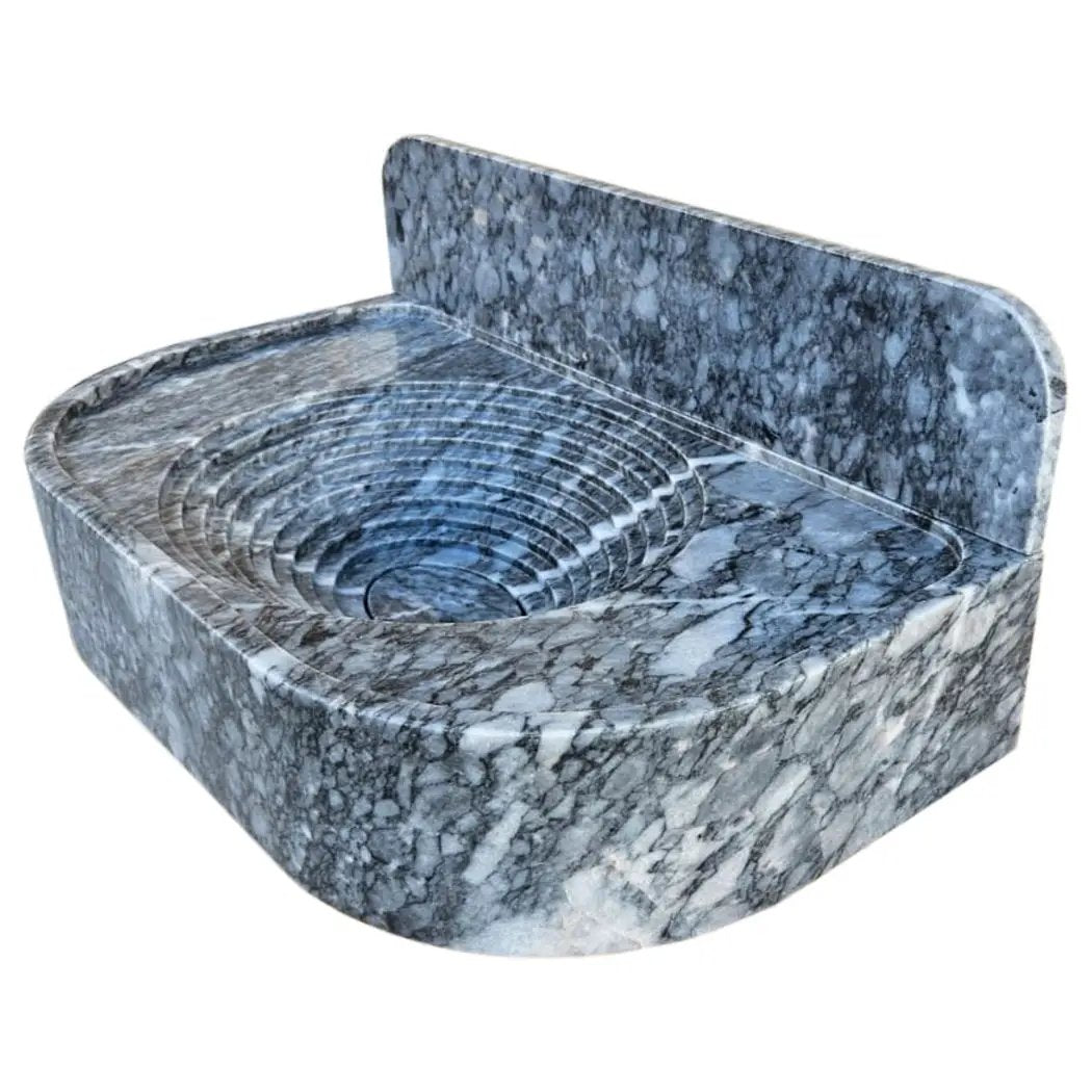 Bursa Gray Marble Wall Mount Bathroom Sink With Backsplash 27x16 by GobekDesign
