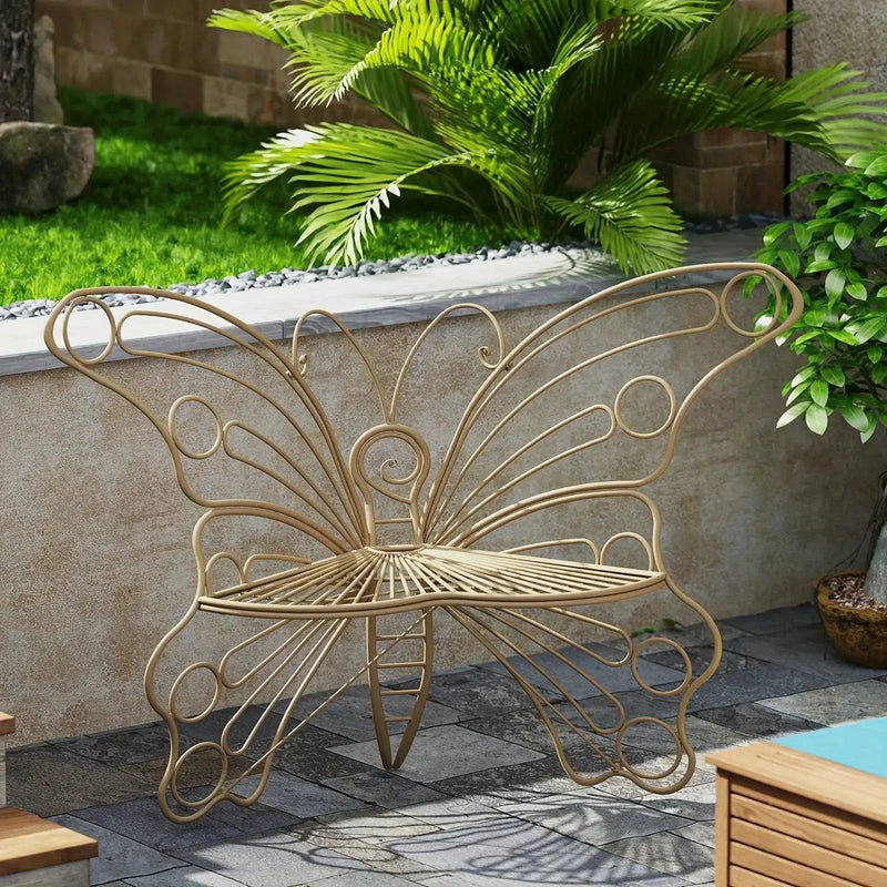 Butterfly Metal Garden Bench with Handcrafted Back Support by House Of Avana