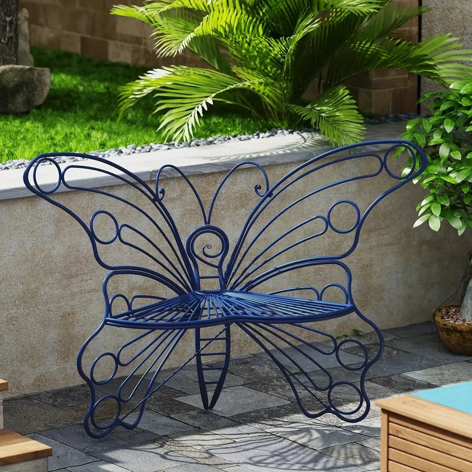 Butterfly Metal Garden Bench with Handcrafted Back Support by House Of Avana