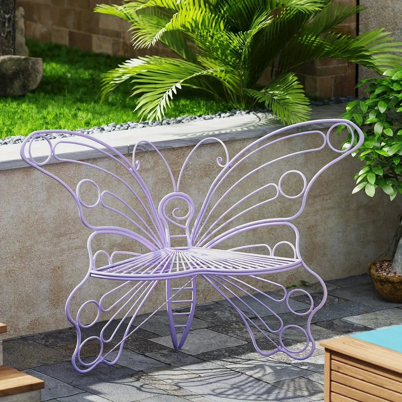 Butterfly Metal Garden Bench with Handcrafted Back Support by House Of Avana