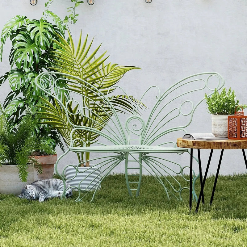 Butterfly Metal Garden Bench with Handcrafted Back Support by House Of Avana