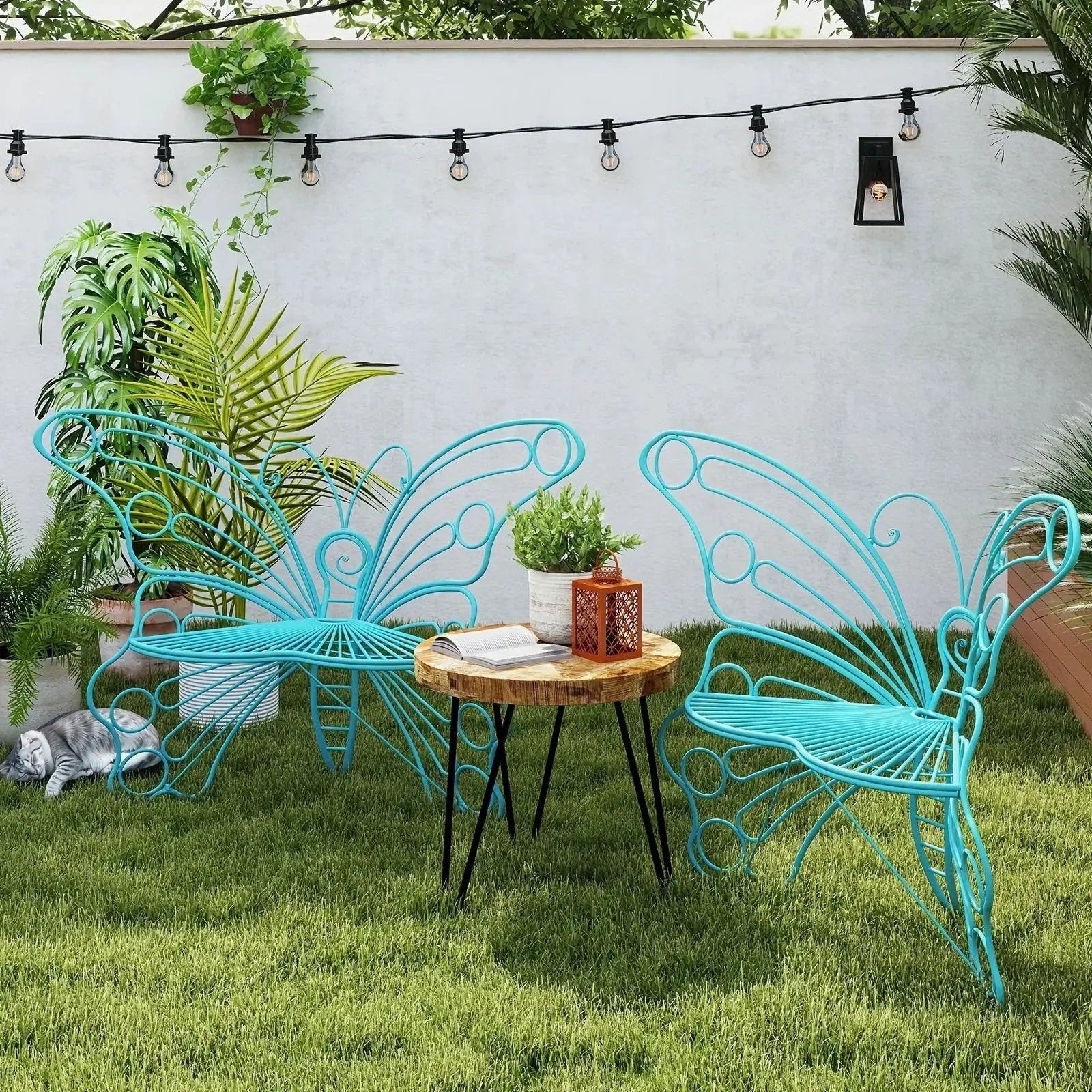 Butterfly Metal Garden Bench with Handcrafted Back Support by House Of Avana