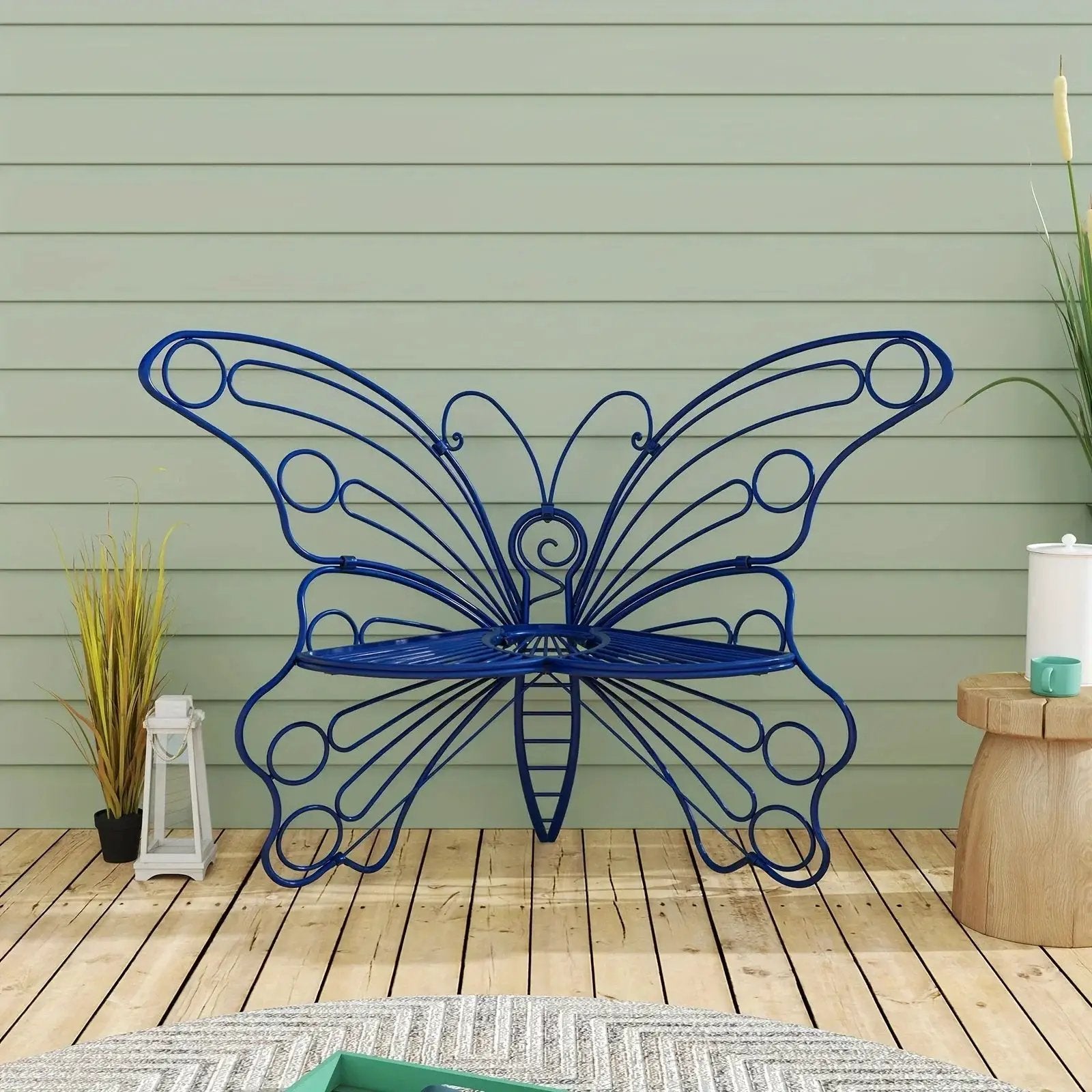 Butterfly Metal Garden Bench with Handcrafted Back Support by House Of Avana