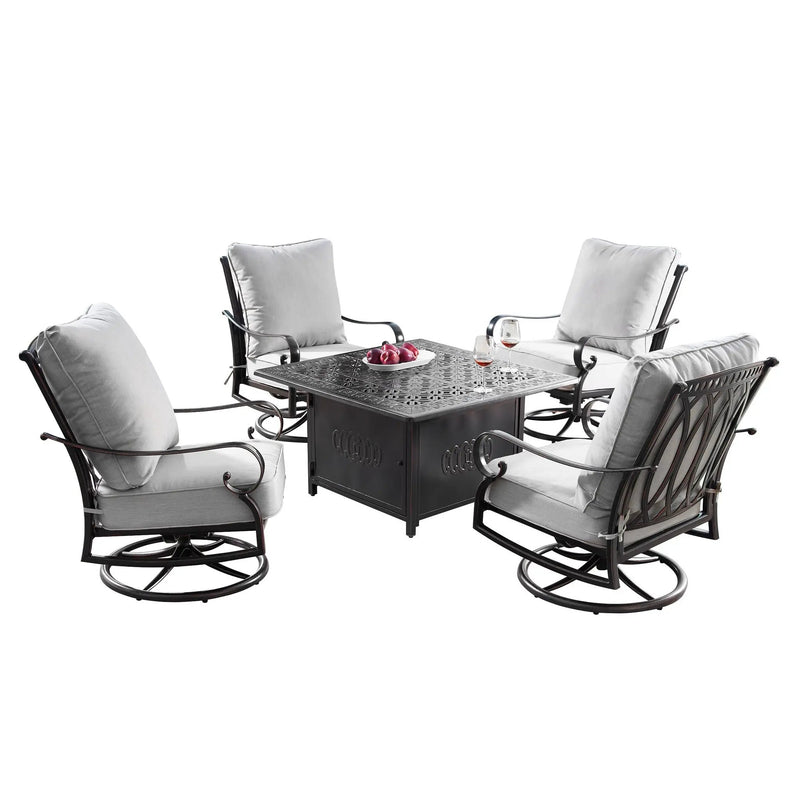 Aluminum 42-in Square Patio Fire Table Set with Swivel Rocking Chairs by Sharicks