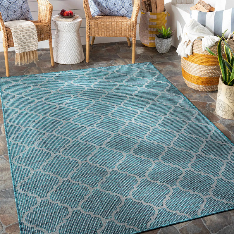 Unique Outdoor Trellis Area Rug, Teal - Clearance by Boutique Rugs