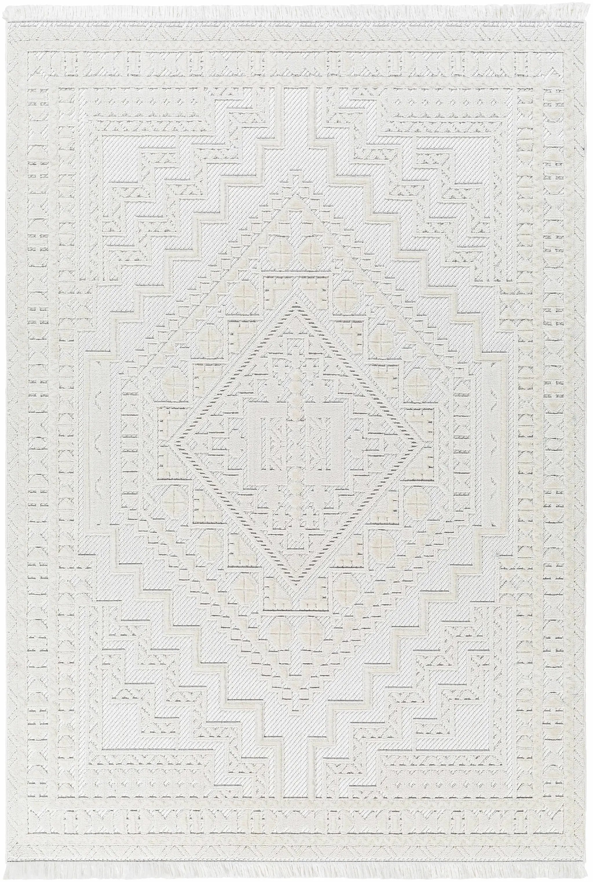 Alya White Fringe Rug by Hauteloom