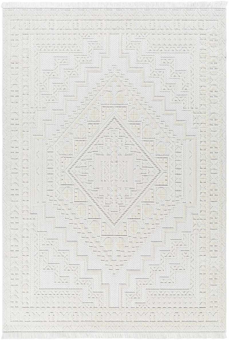 Alya White Fringe Rug by Hauteloom