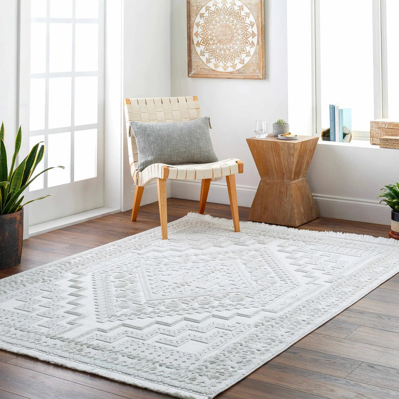 Alya White Fringe Rug by Hauteloom