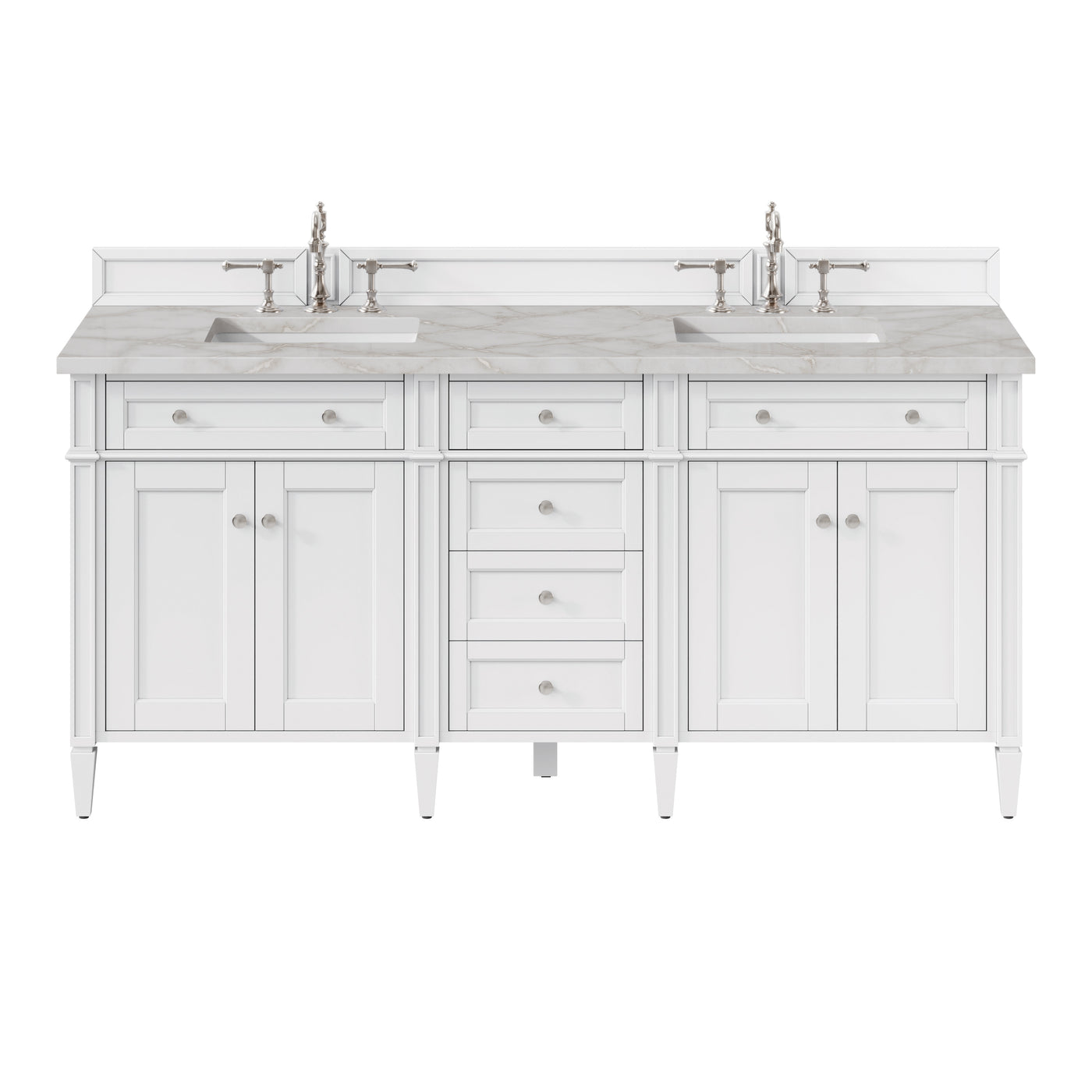 James Martin Brittany 72" Double Bathroom Vanity, Bright White with Victorian Silver (FreePower) countertop