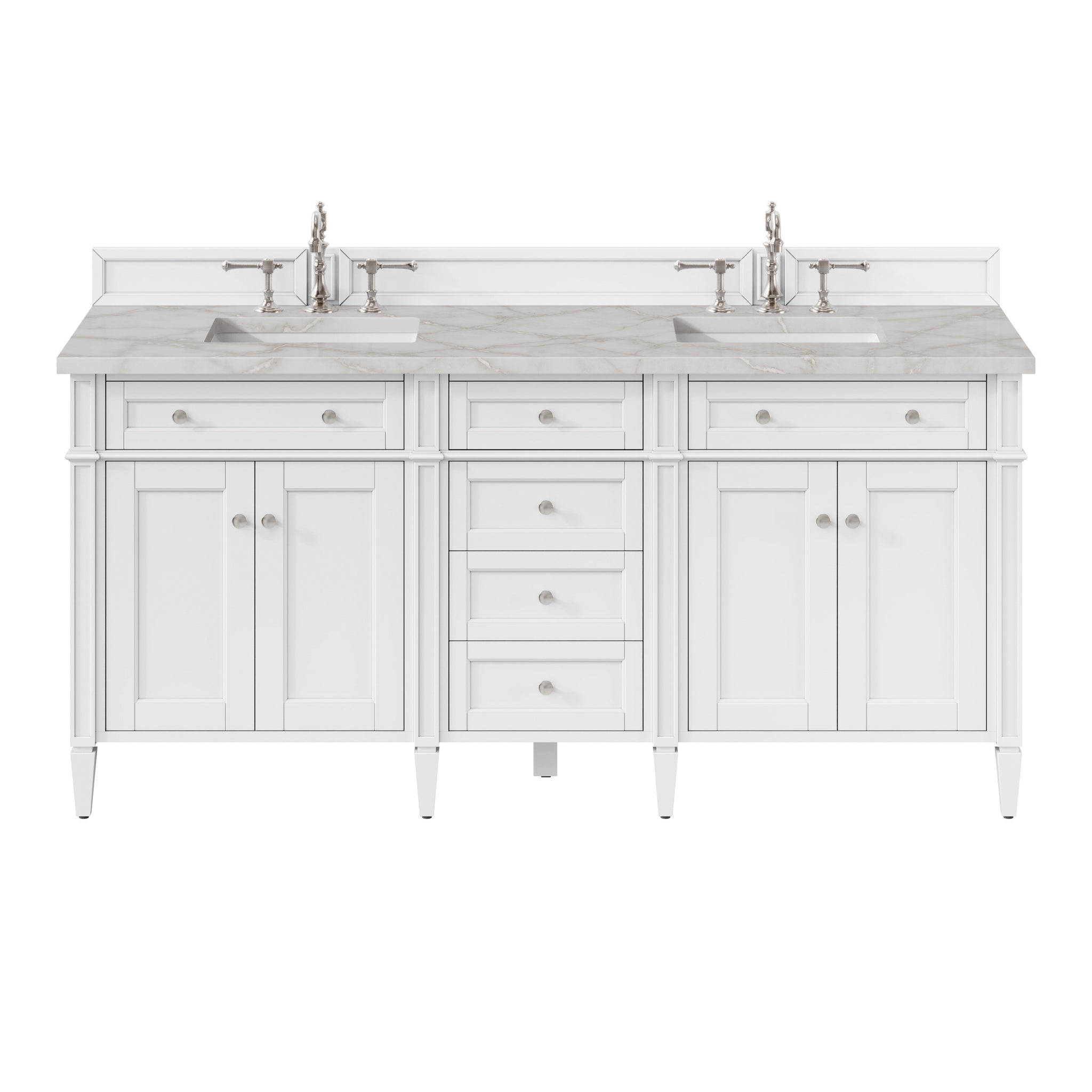James Martin Brittany 72" Double Bathroom Vanity, Bright White with Victorian Silver (FreePower) countertop