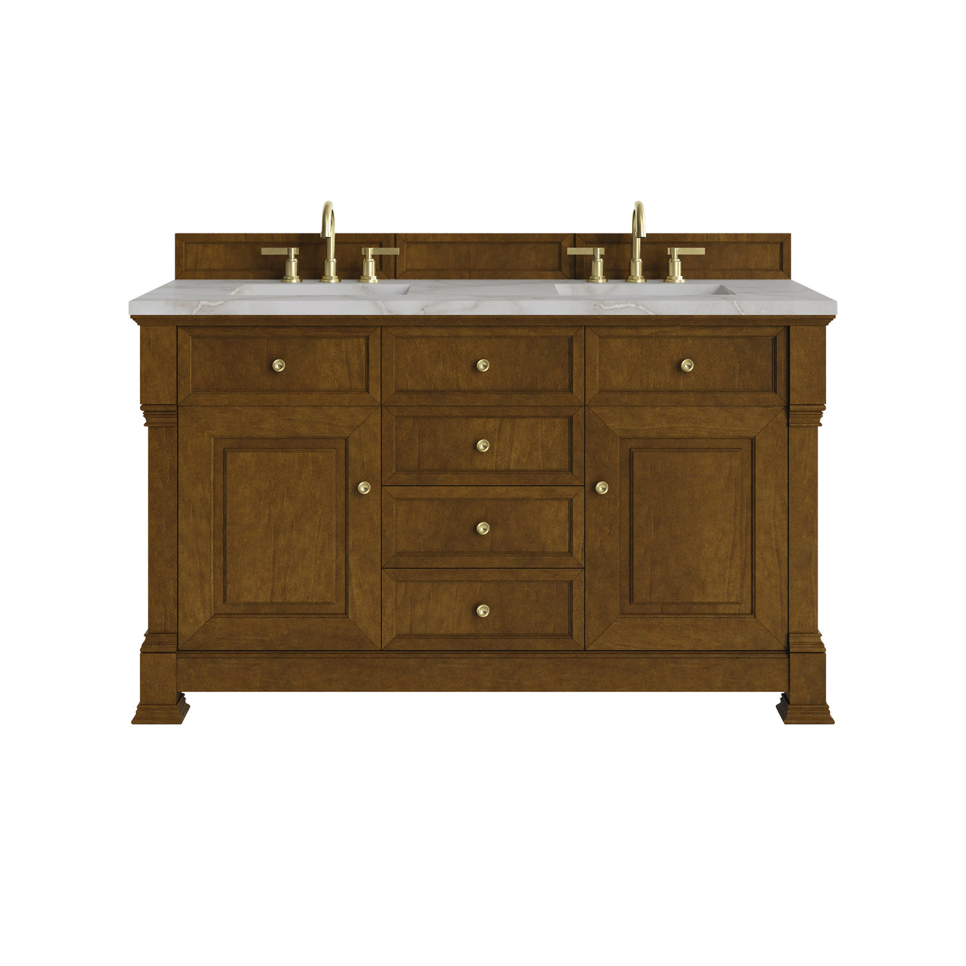 James Martin Brookfield 60" Double Bathroom Vanity, Honey Oak with Victorian Silver countertop