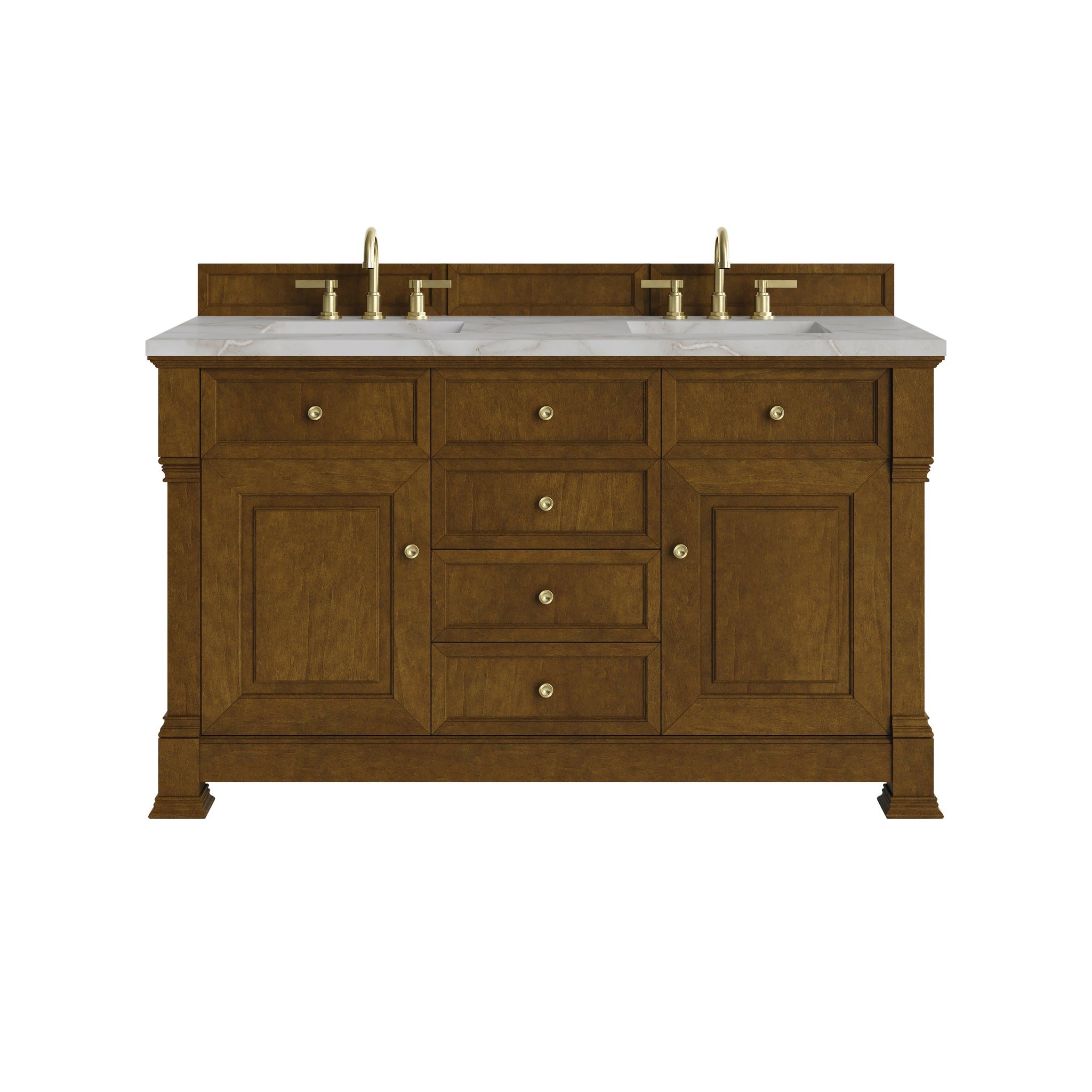James Martin Brookfield 60" Double Bathroom Vanity, Honey Oak with Victorian Silver countertop