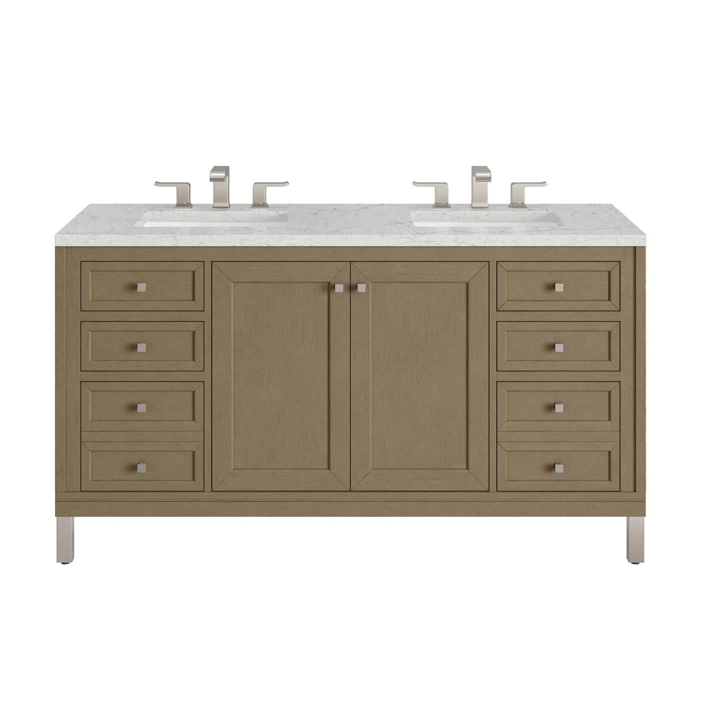 James Martin Chicago 60" Double Bathroom Vanity, Walnut Whisper with Eternal Jasmine Pearl countertop