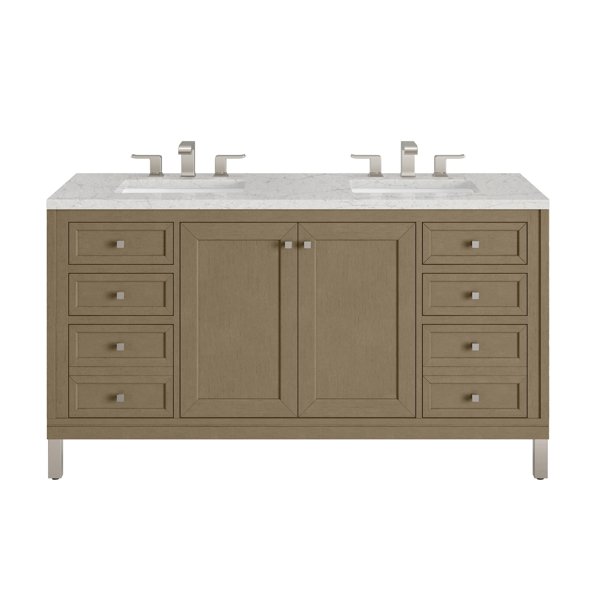 James Martin Chicago 60" Double Bathroom Vanity, Walnut Whisper with Eternal Jasmine Pearl countertop