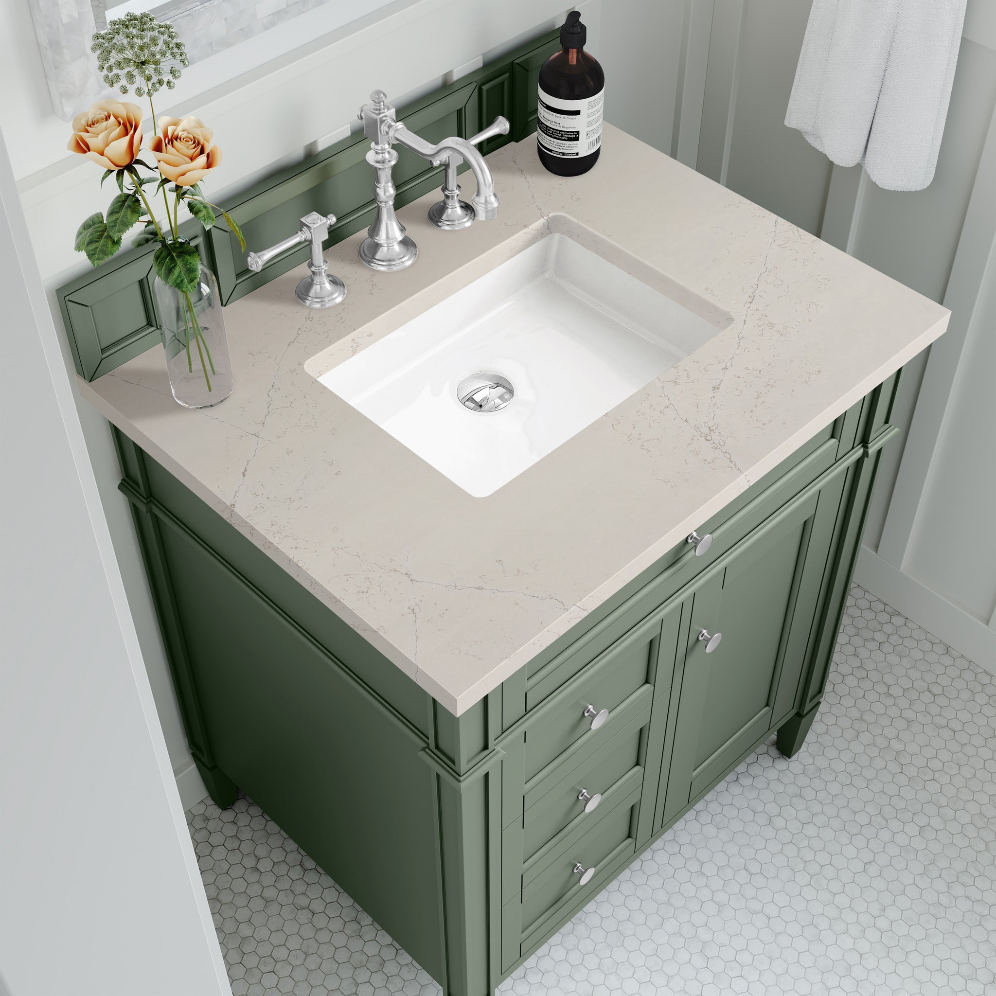 James Martin Brittany 30" Single Bathroom Vanity, Smokey Celadon, view 35