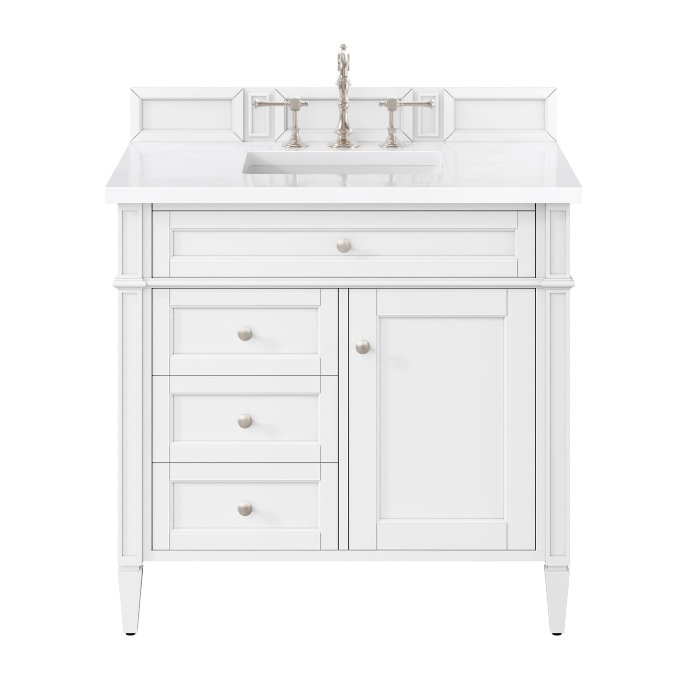 James Martin Brittany 36" Single Bathroom Vanity, Bright White with White Zeus countertop