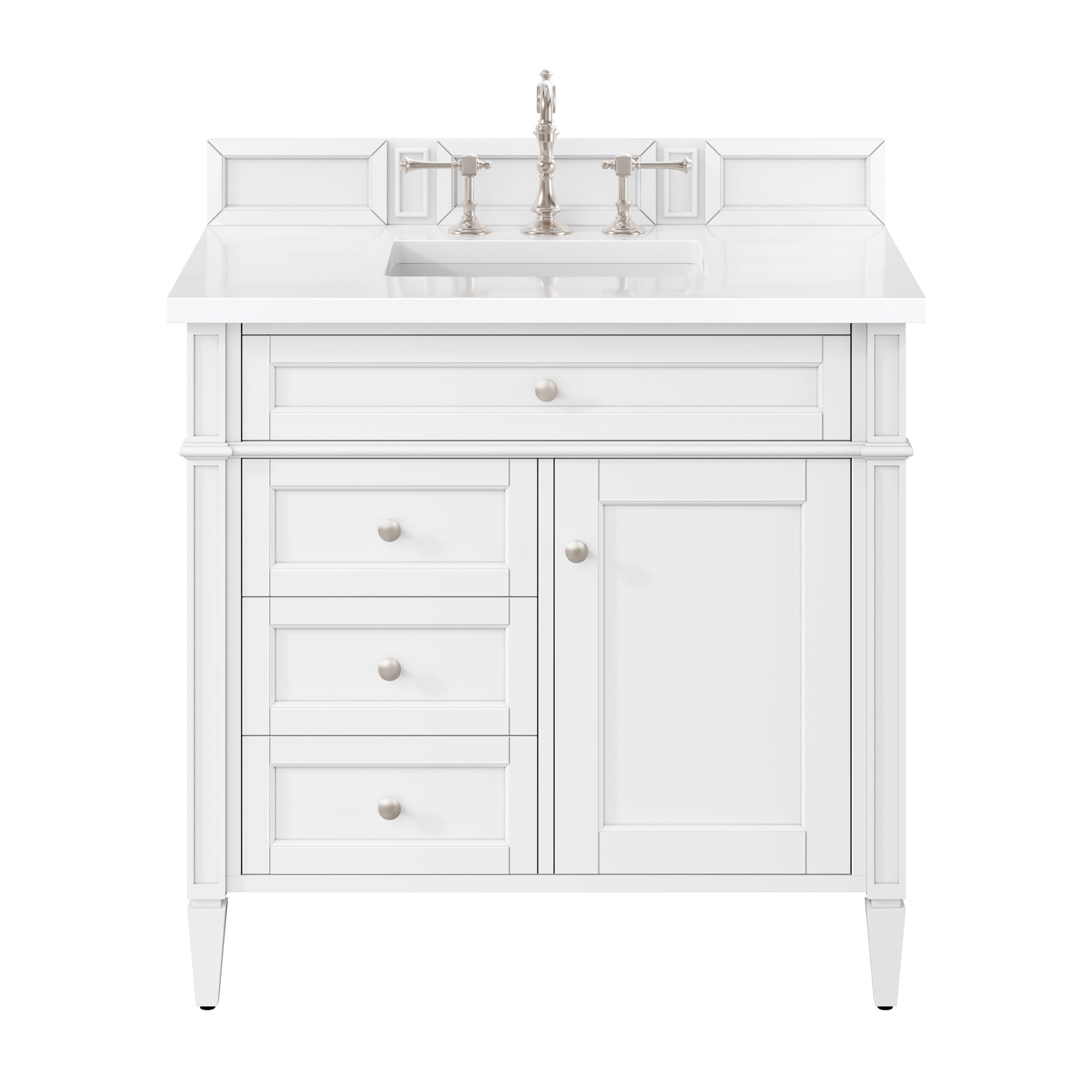 James Martin Brittany 36" Single Bathroom Vanity, Bright White with White Zeus countertop