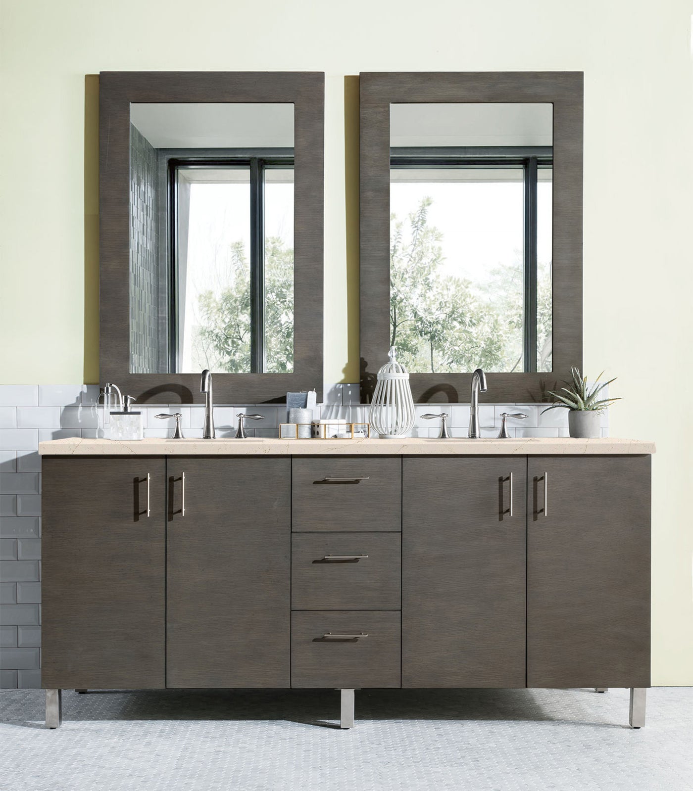 James Martin Metropolitan 72" Dual Mount Double Bathroom Vanity, Silver Oak, view 9
