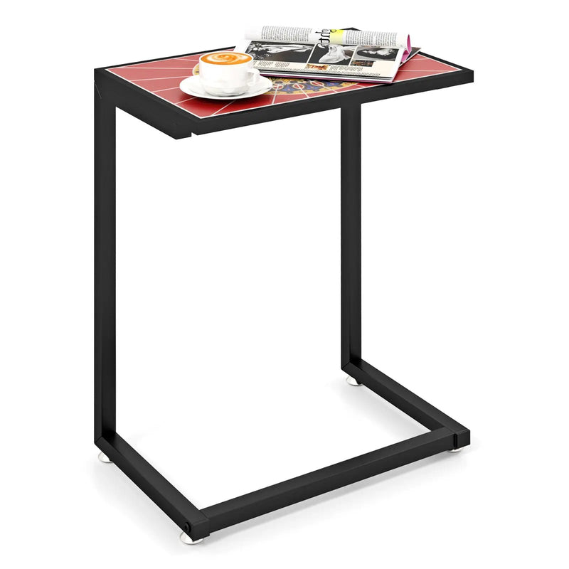 C-shaped Waterproof Outdoor Side End Table with Ceramic Top by DirectDeals