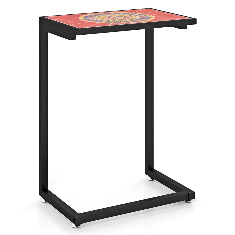 C-shaped Waterproof Outdoor Side End Table with Ceramic Top by DirectDeals