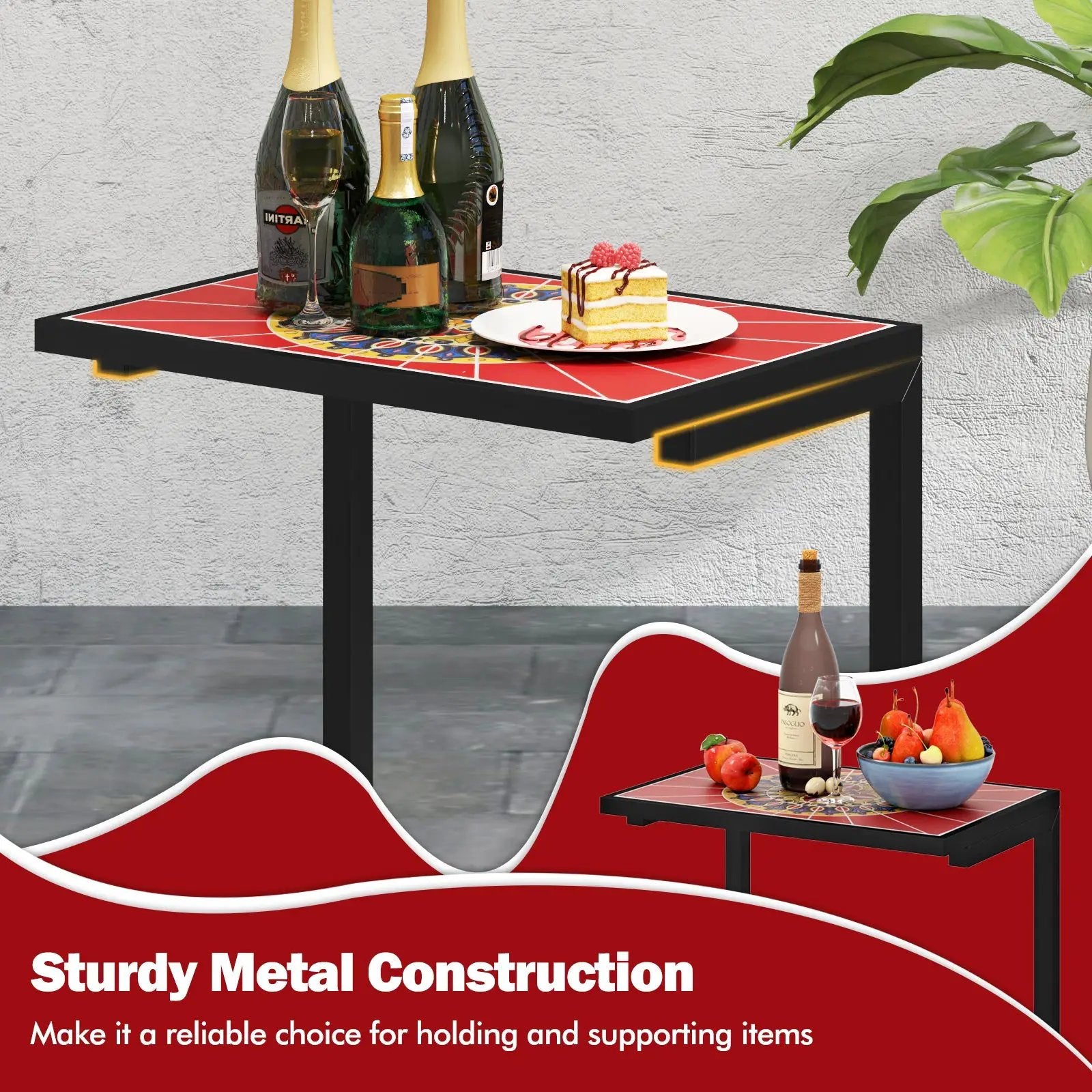 C-shaped Waterproof Outdoor Side End Table with Ceramic Top by DirectDeals