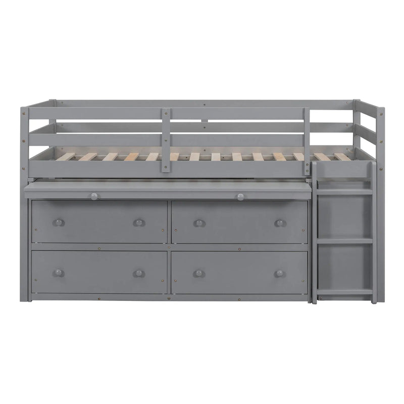 Loft Bed With Retractable Writing Desk And 4 Drawers, With Lateral Portable Desk And Shelves by HouseOfZazla